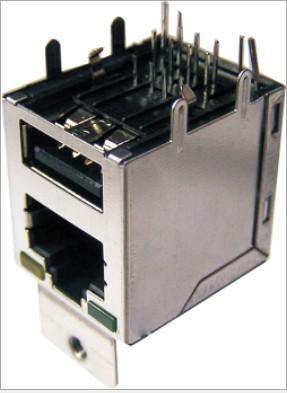 RJ45+USb连接器电脑主机接口插座RJ45带螺丝孔